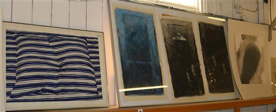 Dutch contemporary signed print & two signed prints and a pencil drawing by van der Haar (4, 2 unframed)